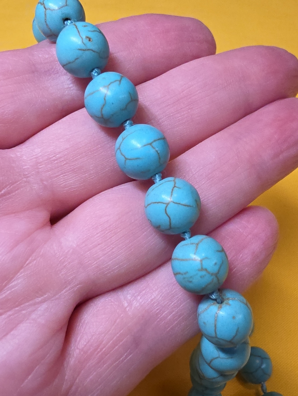 Vintage Chunky Blue Knotted Statement Necklace 24" (Dyed Howlite)